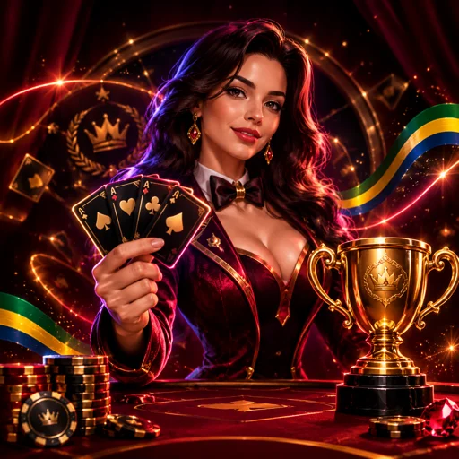 Estúdio colorido de game show com roda gigante iluminada