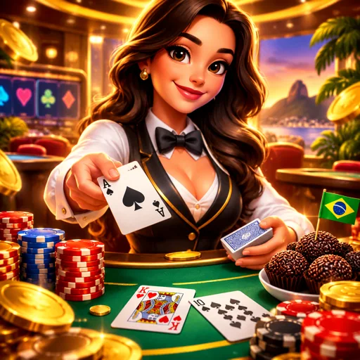Mesa de blackjack com as cartas formando 21